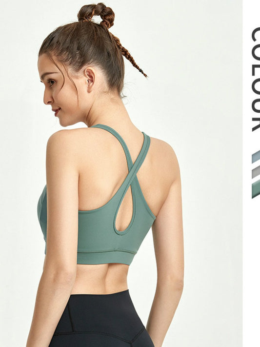 Cross Back Yoga Vest Shockproof Sports Underwear Without Steel Ring Gather Fitness Running Bra Yoga Suit