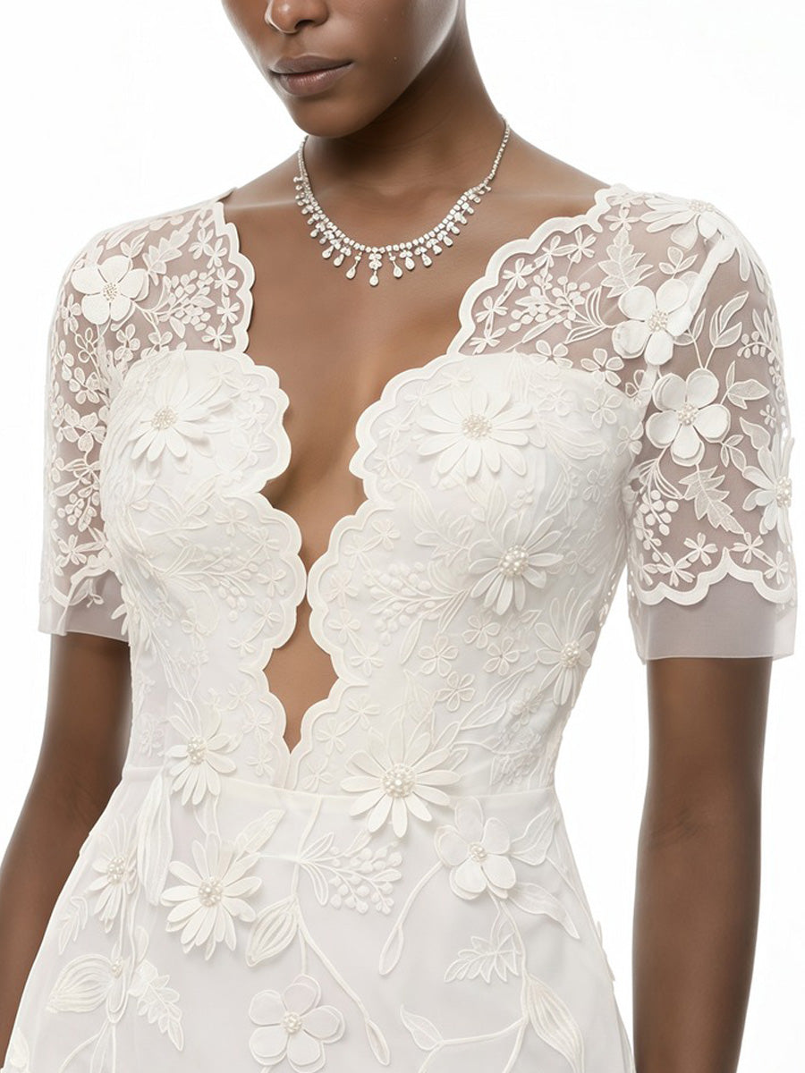 Gabriella 3D Petals White Midi Dress