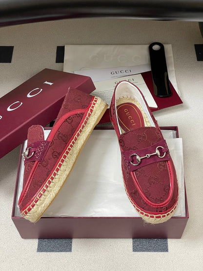 GG 26ss Slip-on Loafers Red Double G Canvas 593493
