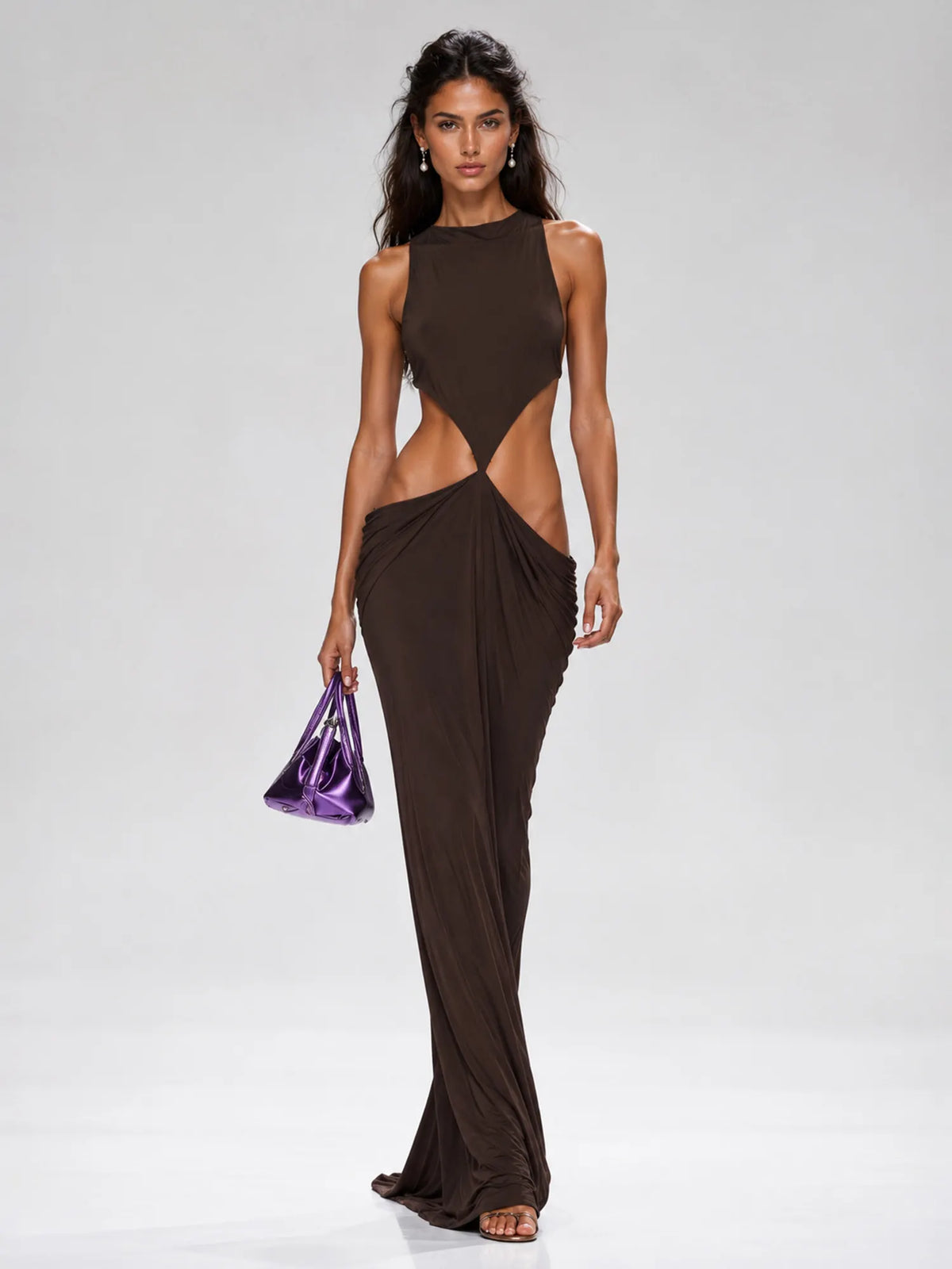 Isla Ruched Open-Back Maxi Dress
