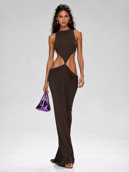 Isla Ruched Open-Back Maxi Dress