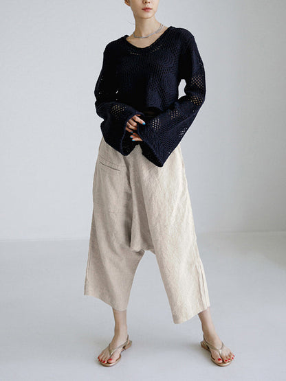Loose Ninth Pants Elasticity Solid Color Casual Pants Bottoms