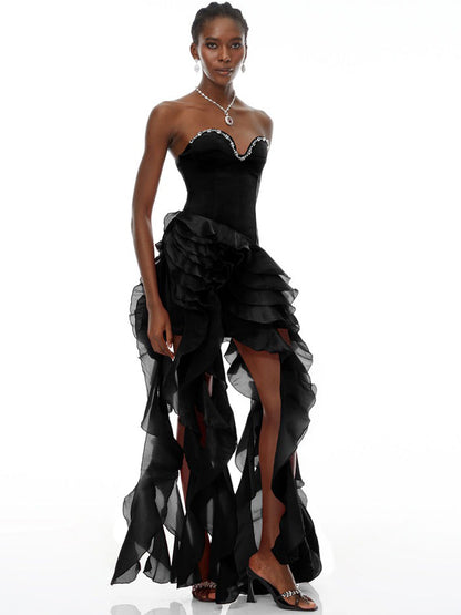 Juliette Black Strapless Ruffled Maxi Dress