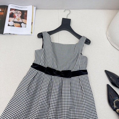 Celine 25 Bow Dress Black mix White Polyester Cotton 607798