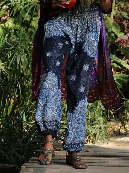 Floral Ethnic Loose Sports And Leisure Lantern Yoga Pants