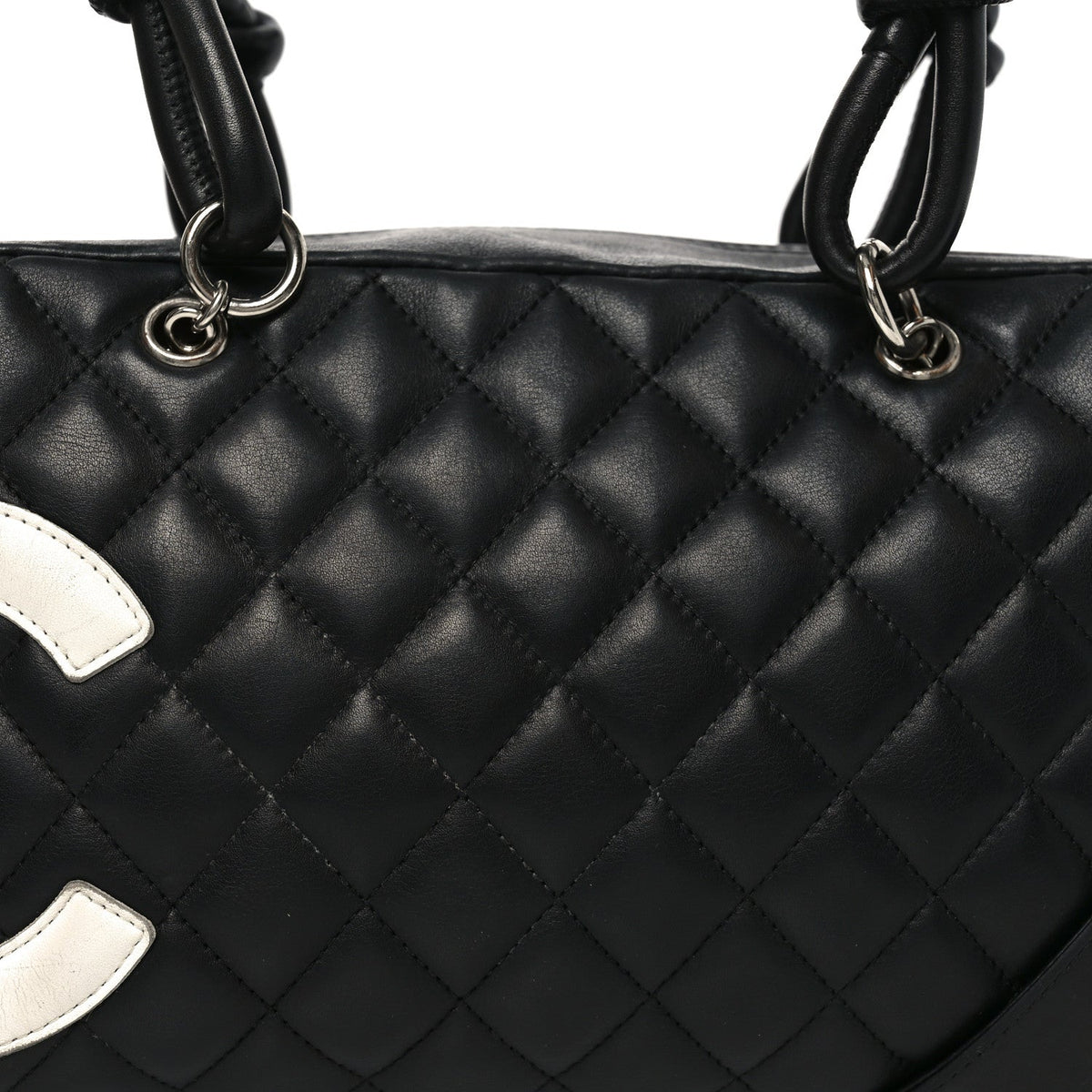 Calfskin Quilted Large Cambon Bowler Black White