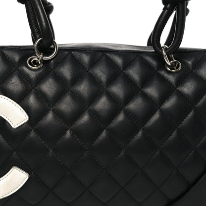 Calfskin Quilted Large Cambon Bowler Black White