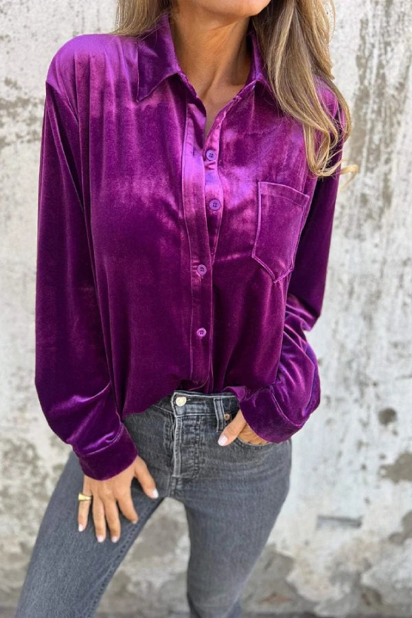 Women's Fashion Gold Velvet Lapel Shirt