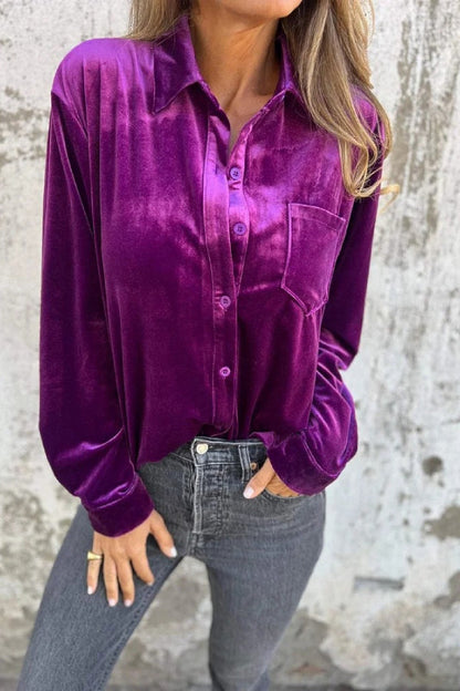 Women's Fashion Gold Velvet Lapel Shirt