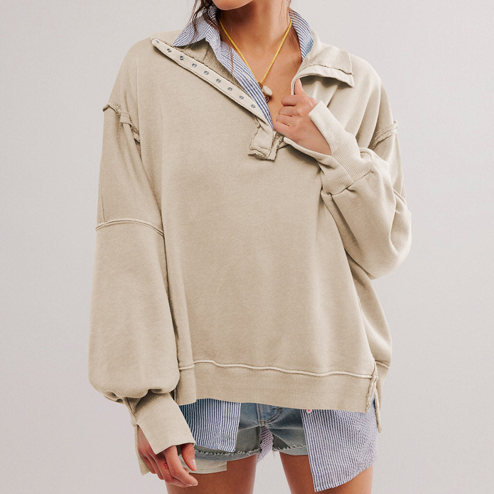 Loose Hoodie With Lantern Sleeves And Slit