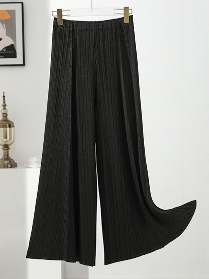 Simple Loose Wide Leg Pleated Solid Color Casual Pants Bottoms