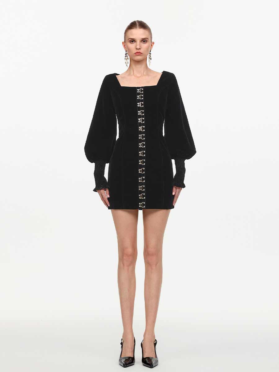 Ada Vintage Mini Dress In Black
