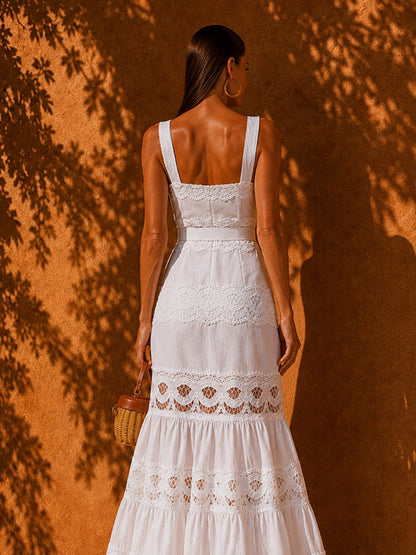 Stella Slim-Fit Lace-Trimmed Spaghetti-Strap Maxi Dress