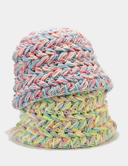 Vintage Multicolor Handmade Knit Bucket Hat