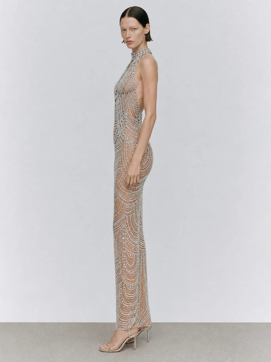 Carmen Sexy Sheer Maxi Dress with Rhinestones
