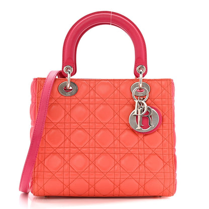 Lambskin Cannage Medium Bi-Color Lady Dior Orange Fuchsia
