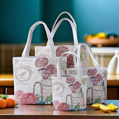 Cosbai - Flower-in-a-Bottle Embroidered Canvas Bag