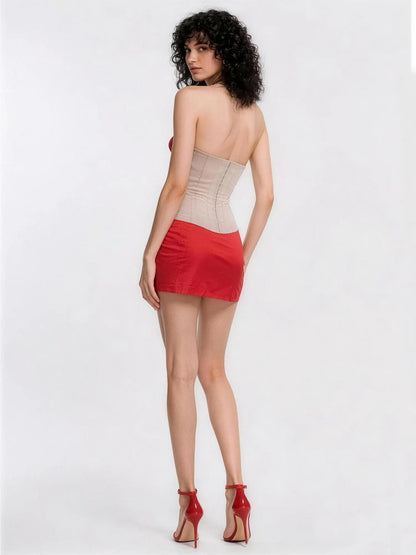 Paloma Unique Color-Block Strapless Top and Mini Skirt Set
