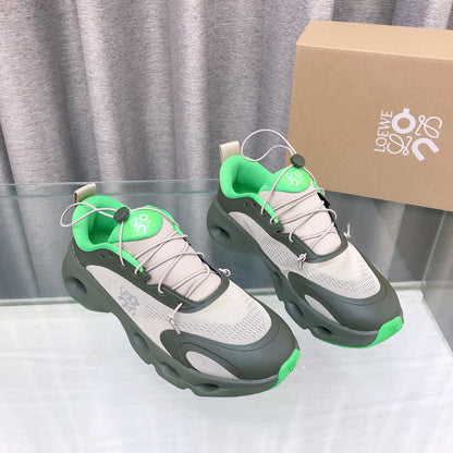 Loewe x on Angpao Couple Running Sneakers Khaki Green Nylon Calfskin 597422