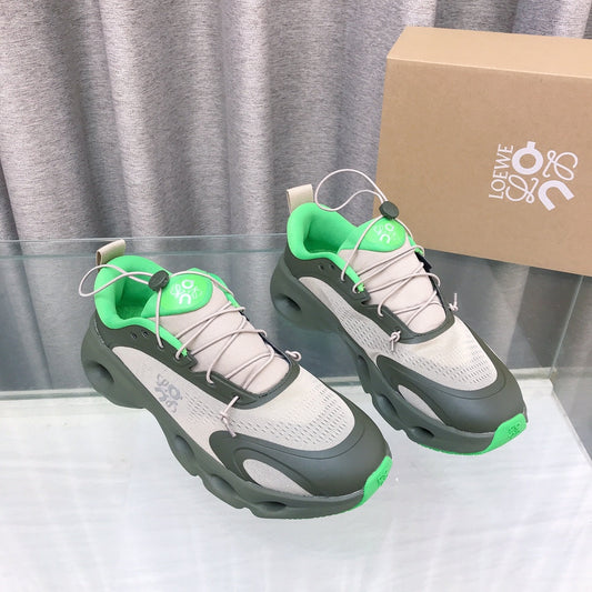 Loewe x on Angpao Couple Running Sneakers Khaki Green Nylon Calfskin 597422