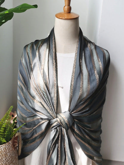 Contrast Colors Striped Light Maturity Silk Scarf&Shawl
