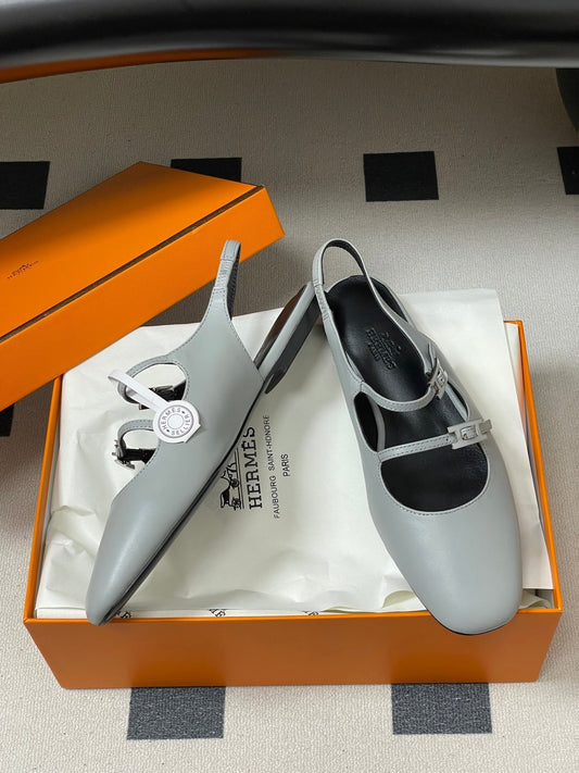 Hermes 26S Mila Open-Heel Sandals Gray in Calfskin 594345