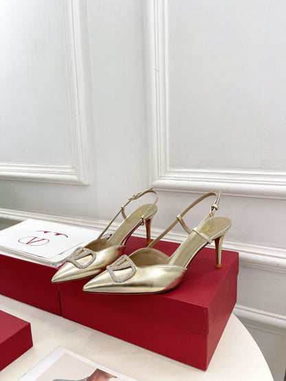 vlogo slingback pump 80 gold metalic calfskin