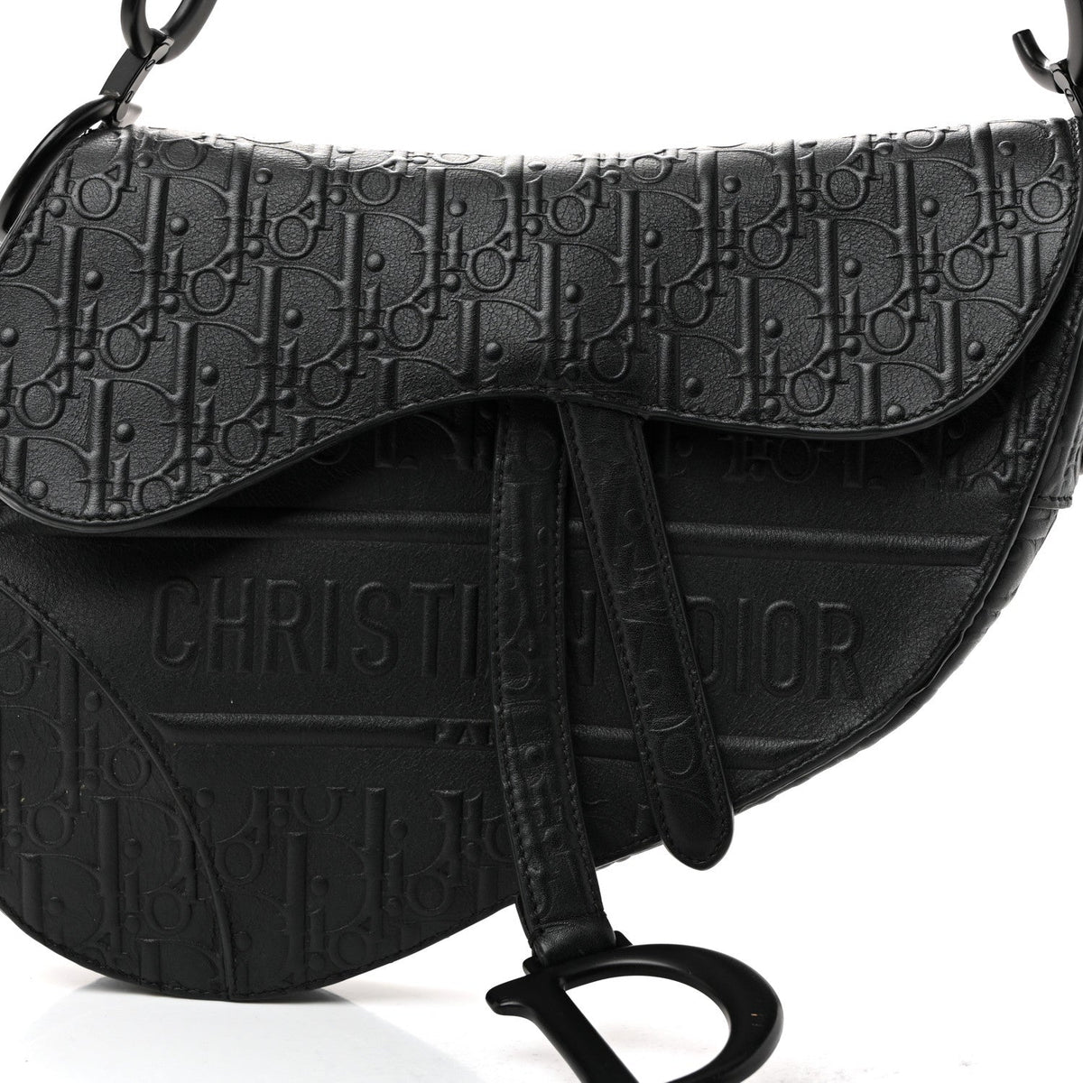 Calfskin Embossed Oblique Saddle Bag Black