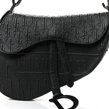 Calfskin Embossed Oblique Saddle Bag Black