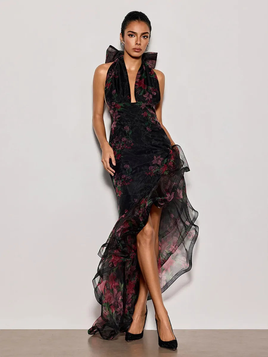 Stella Halterneck Floral Ruffle Maxi Dress