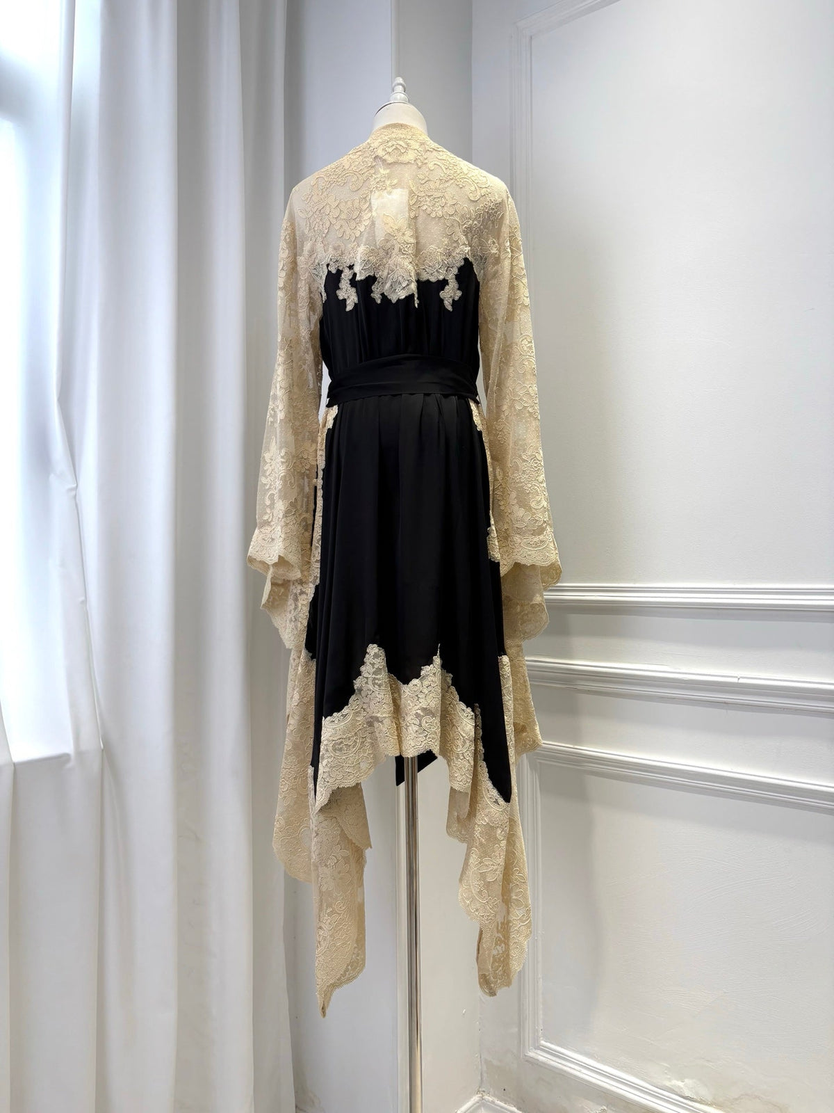 Zimmermann 2025 Hypnotic Satin Wrap Dress Black Cream Lace Silk