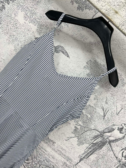 YSL 25 Suspender Striped Dress Blue mix White Cotton