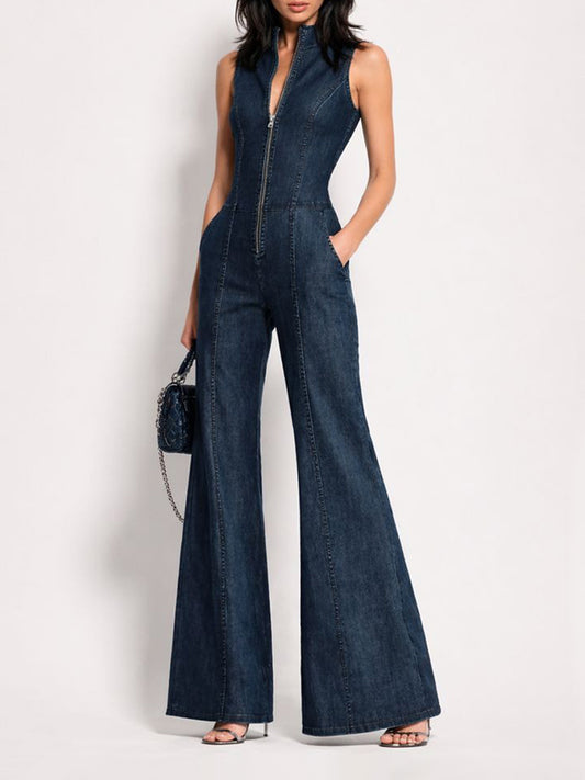 Ariana Sleeveless High-Neck Denim Jumpsuit