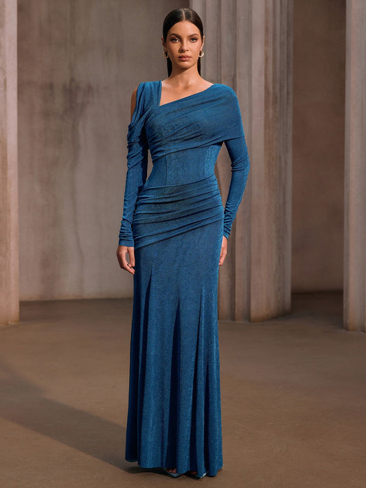 Natalia One Shoulder Ruched Maxi Dress