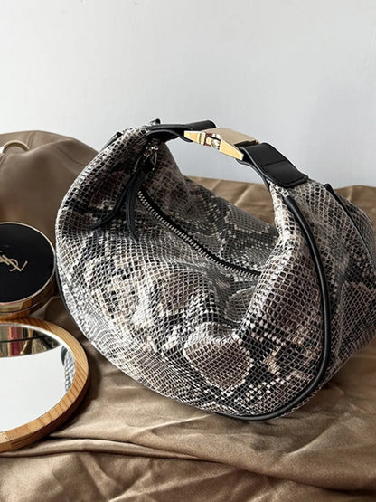 Ella Serpent-Print Handbag with Metal Clasp