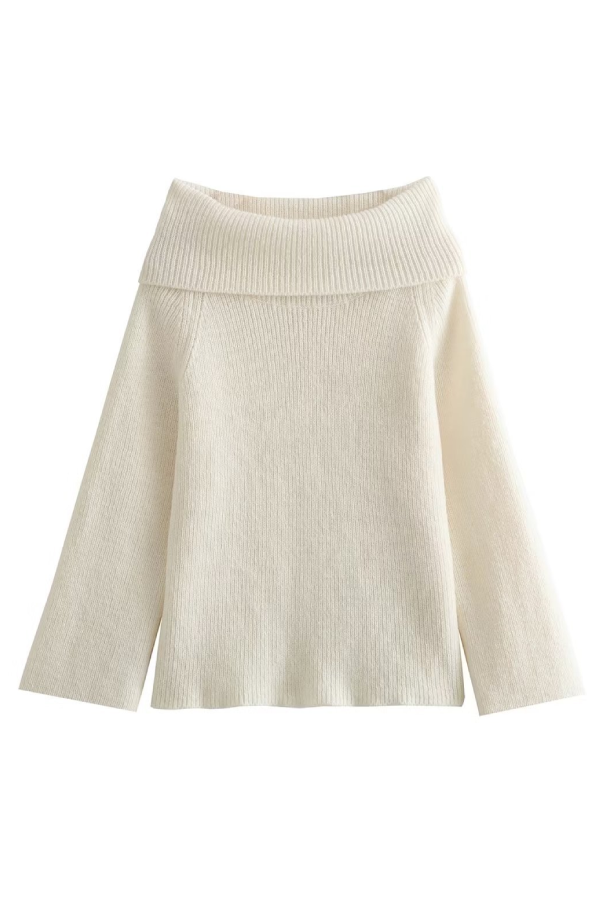 Sexy Slim Fit Solid Color Pullover Sweater with Off-shoulder Neckline