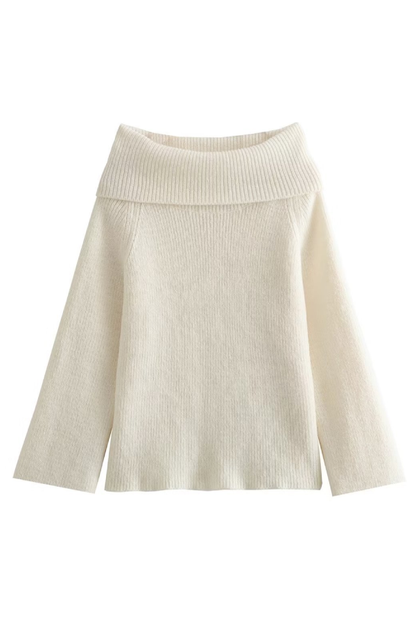 Sexy Slim Fit Solid Color Pullover Sweater with Off-shoulder Neckline