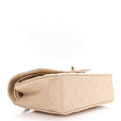 Metallic Caviar Quilted Small Double Flap Beige
