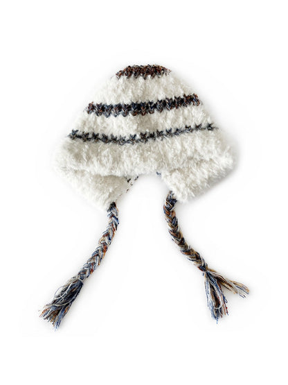 Haila - Winter Striped Knitted Beanie with Cute Braids