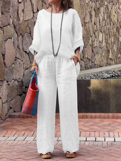 Women's Cotton and Linen Gradient Two-piece Set