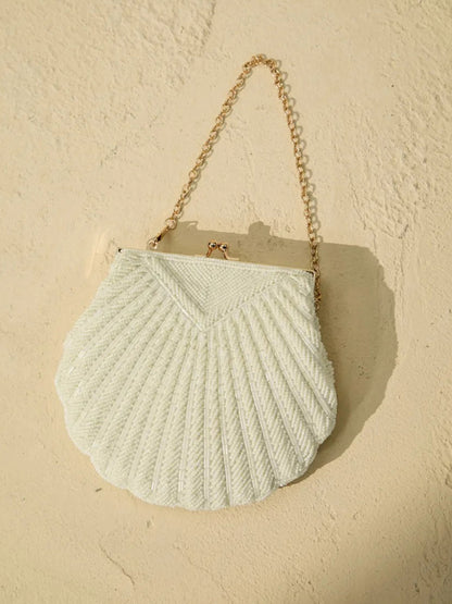 Coraline Woven Pearl Embellished Seashell Handbag