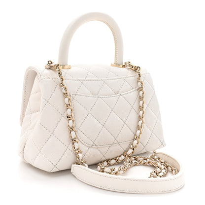 Caviar Quilted Extra Mini Coco Handle Flap White