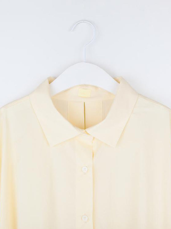 Long Sleeves Loose Buttoned Hollow Pleated Solid Color Split-Joint Lapel Blouses&Shirts Tops