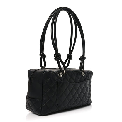 Calfskin Quilted Large Cambon Bowler Black White