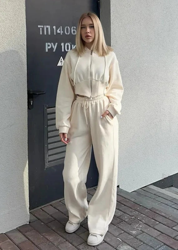 Cropped Hoodie and Jogger Set Soft Breathable Fabric