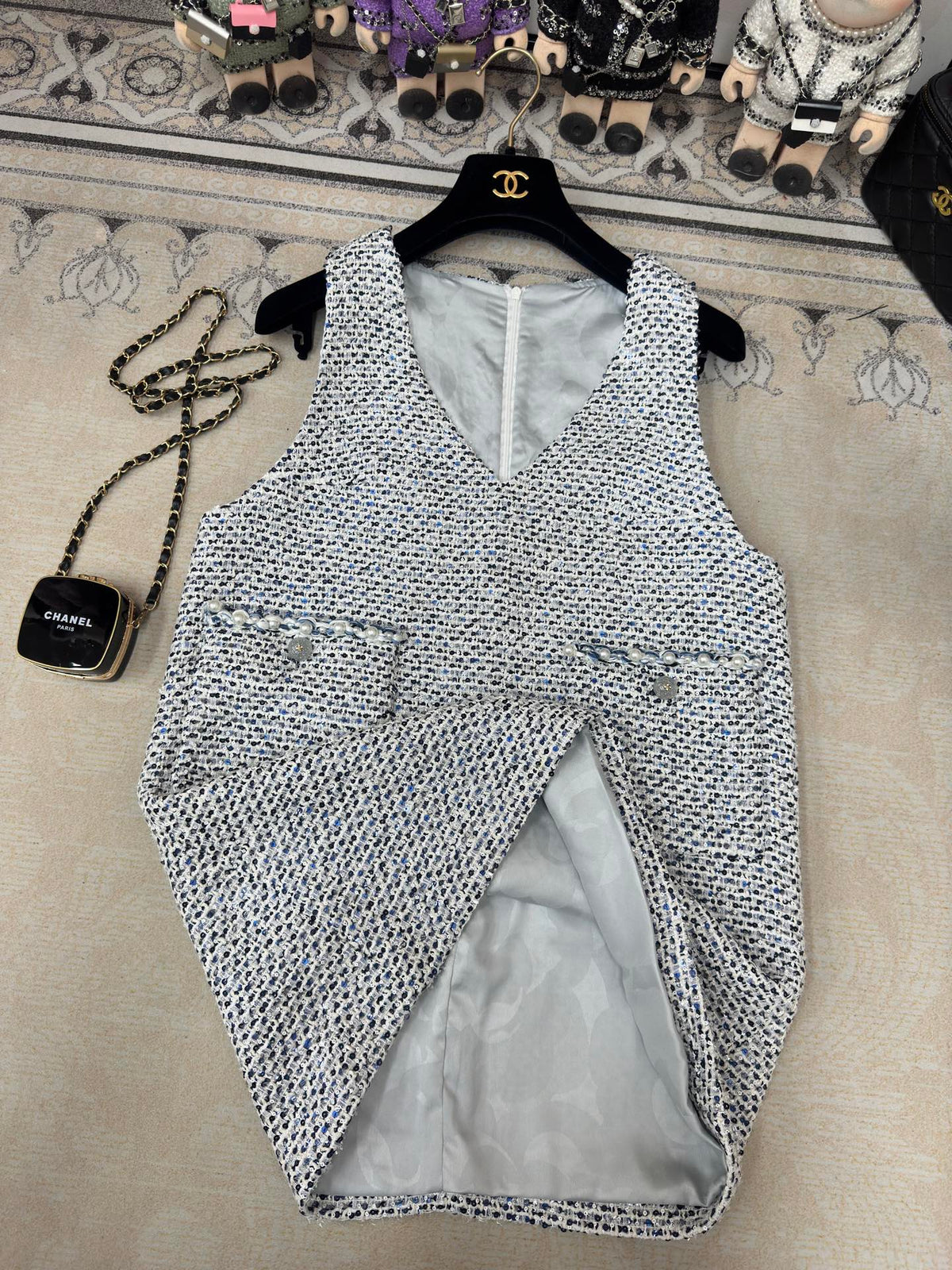 CC Tweed Vest Dress Black Polyester Polyamide 251869