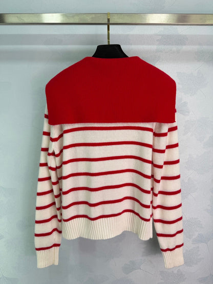 Miu 26s Striped Sailor Collar Knit Cardigan Wool 345083