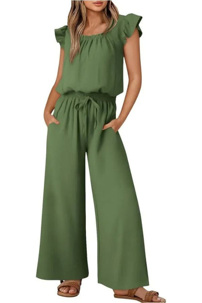 Women's Ruffle Sleeve Solid Color One Piece Jumpsuit