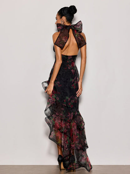 Stella Halterneck Floral Ruffle Maxi Dress