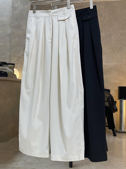 Original Simple Casual Loose Wide Legs Pleated Solid Color Pants